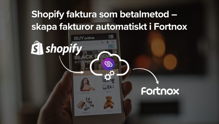 Kund köper i Shopify och väljer Shopify faktura som betalsätt. Linklabs integration bokför automatiskt i Fortnox.