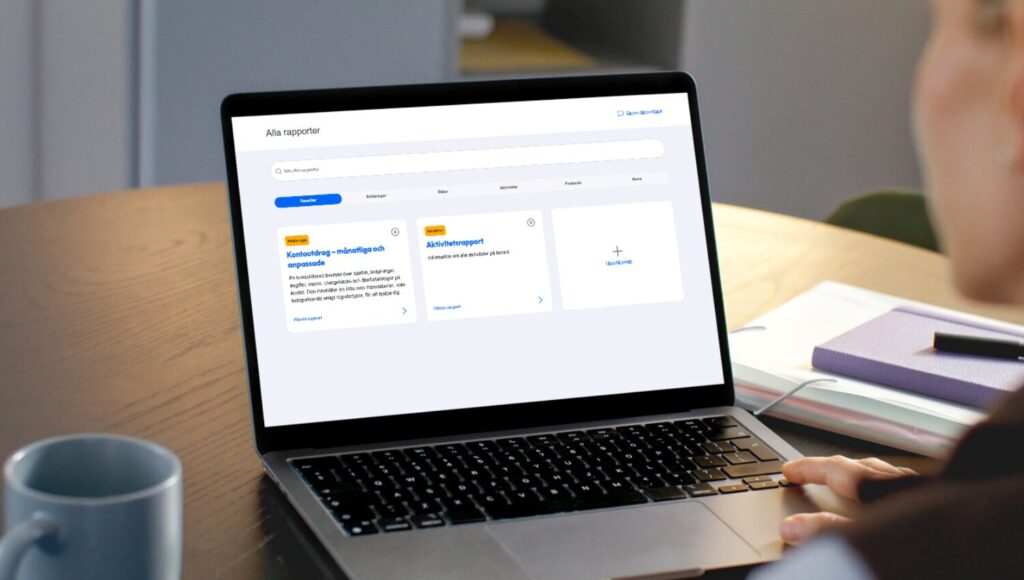 Dator med paypal-rapporter och kontoutdrag.
